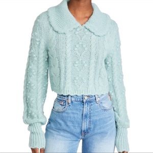 LoveShackFancy Berget Cropped Collared Sweater